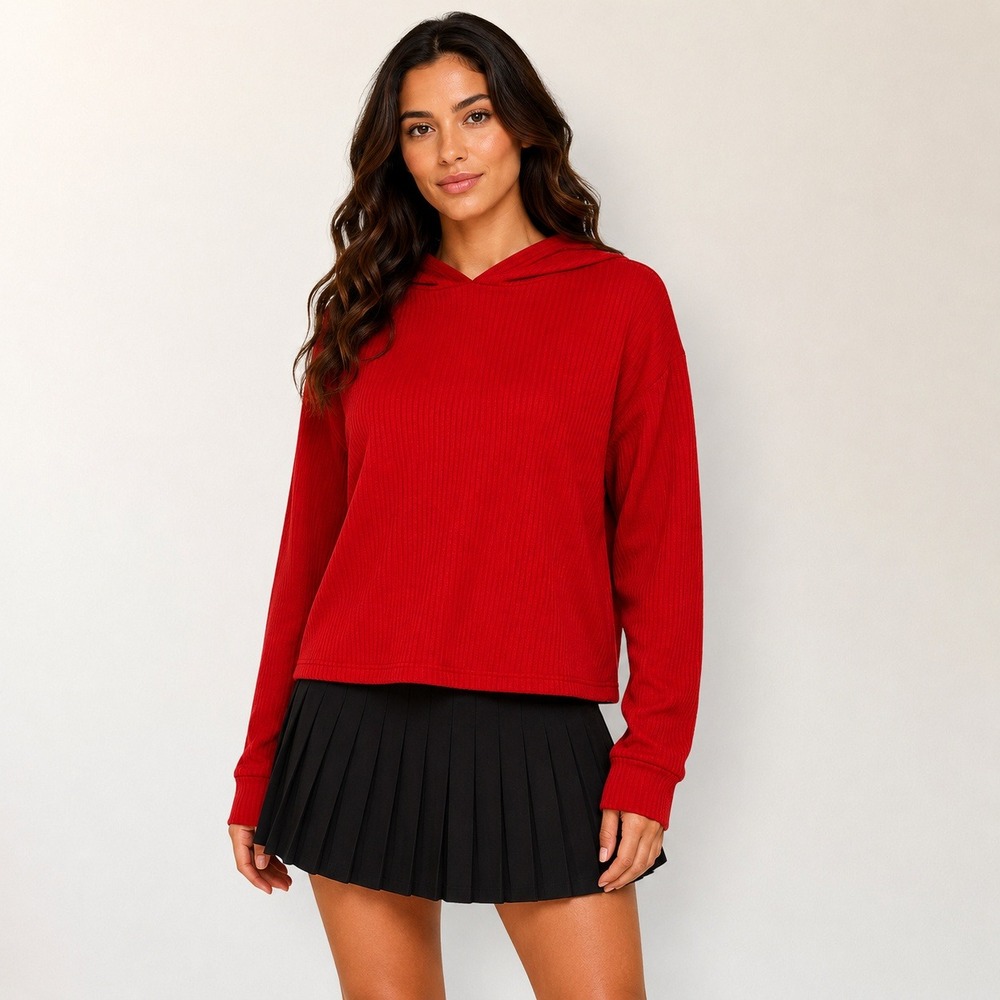 NWT EleVen Venus Williams M Red Ribbed Cotton Tennis Golf Performance Hoodie Top